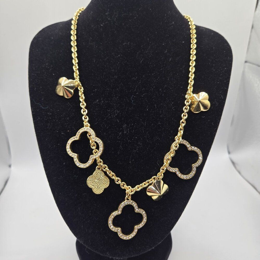 Lola & Grace Necklace Gold Tone Clover Flower Swarovski Crystals 16"